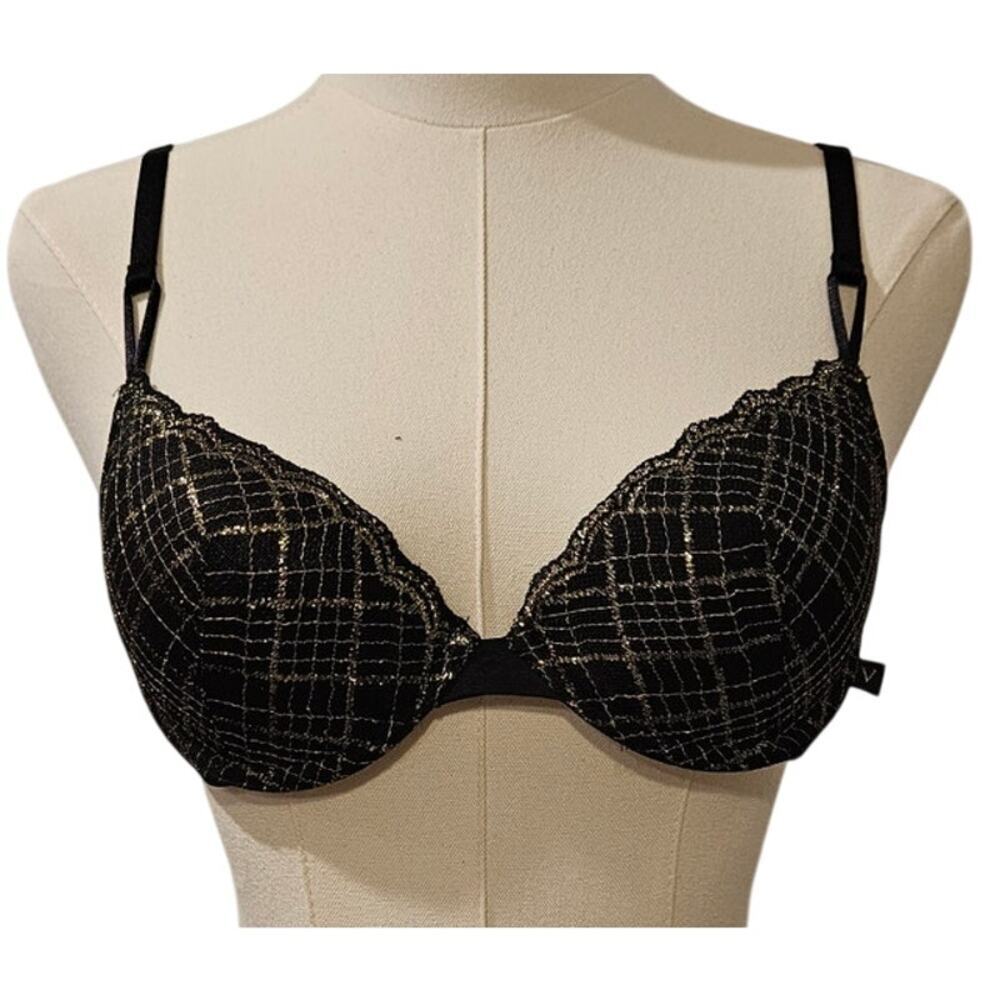 Victoria's Secret Lined Demi Bra - Black with Gold Shimmer - Women's 34B